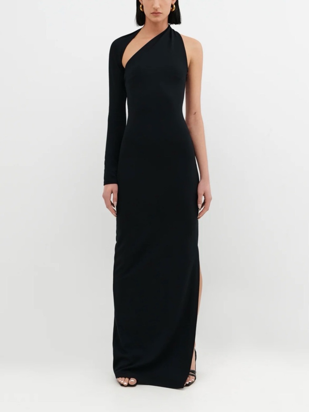 Manhattan Slit Gown – One‑Shoulder Black Evening Dress, Size M